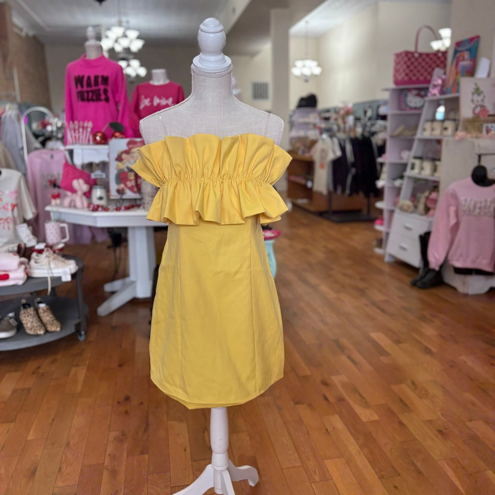 DO+BE Yellow Ruffled Strapless Mini Dress Size L